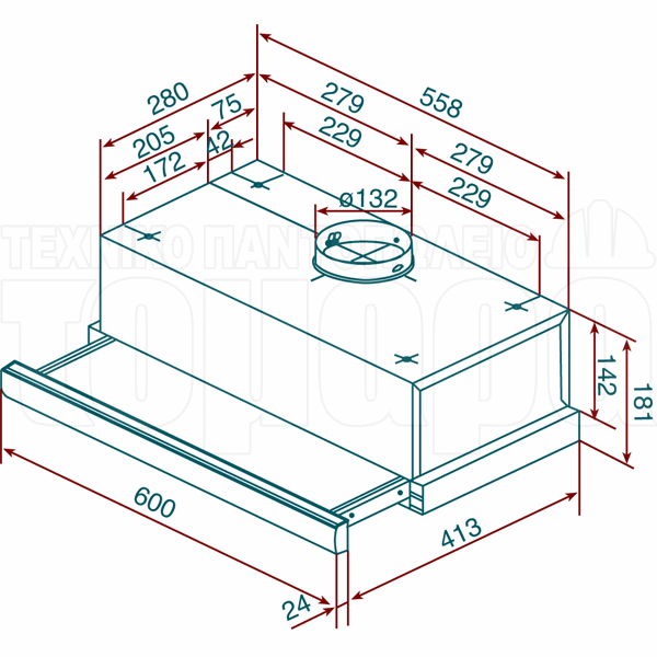 Διαστάσεις Teka Απορροφητήρα Συρόμενου TL1-62 60cm Inox