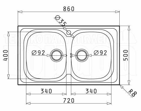 Pyramis Νεροχύτης Ανοξείδωτος Διπλός Maidsinks Derby Λείος 860x500mm