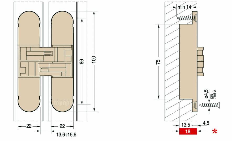 Σχεδιάγραμμα Κρυφού 3D Μεντεσέ IVCM-40 Metalor 100x22mm